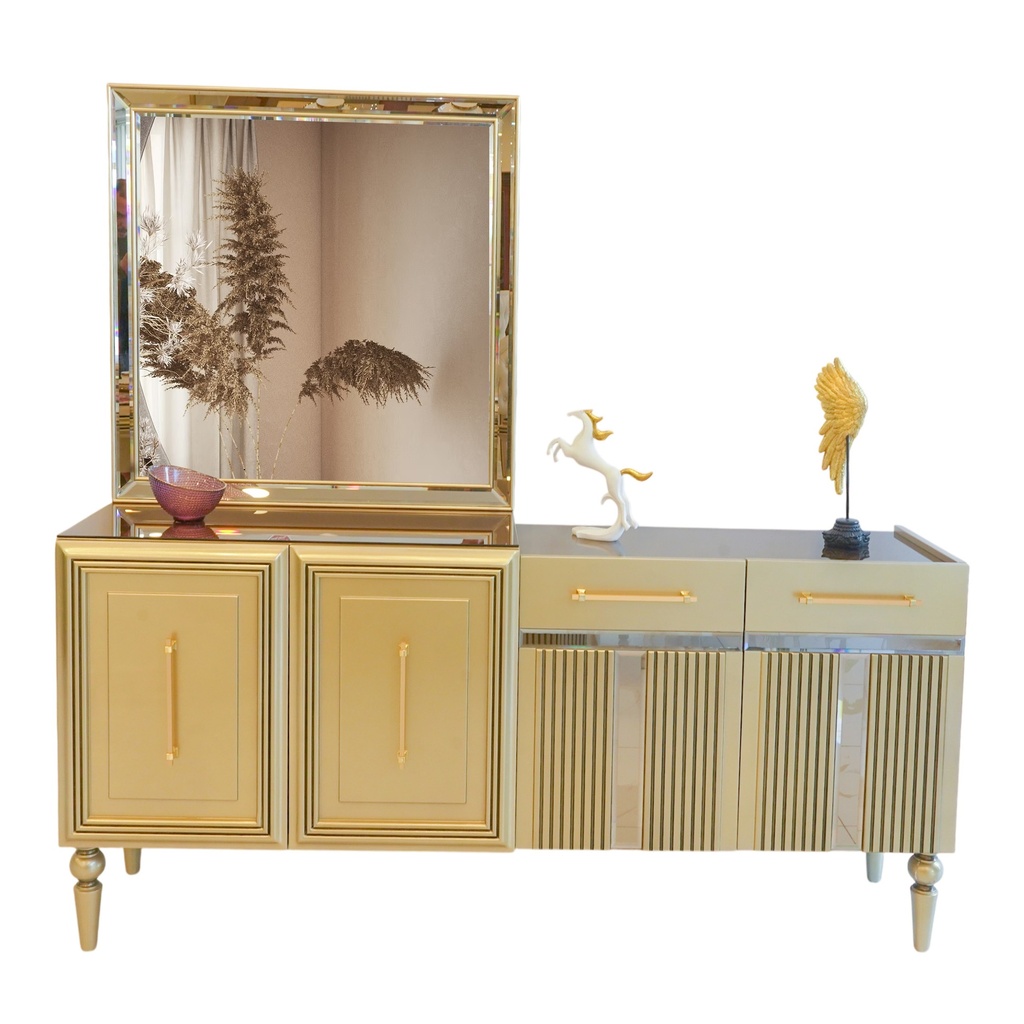 سفرة NILUVER (فضية + دلسوار + طاولة 8 كراسي)