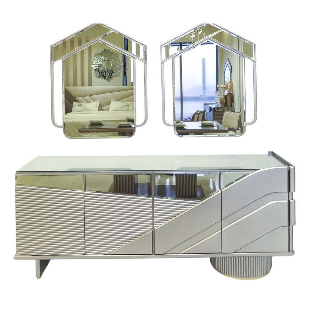 سفرة نيو كلاسيك DESIGN (فضية + دلسوار + 8كراسي)